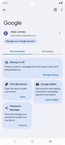 Press Manage backup.