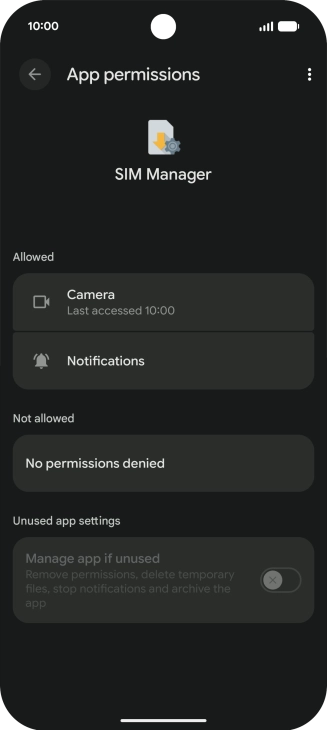The app activity for the selected app is displayed.