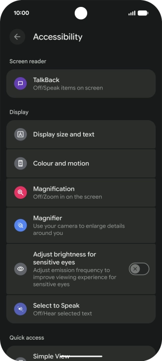 Press TalkBack and follow the instructions on the screen to select the required settings. Press TalkBack and follow the instructions on the screen to select the required settings.