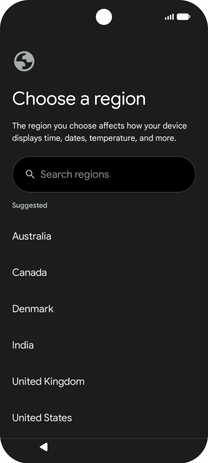 Press the required country or area. Press the required country or area.