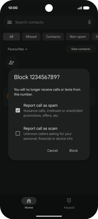 To report the number as spam, press the field next to 