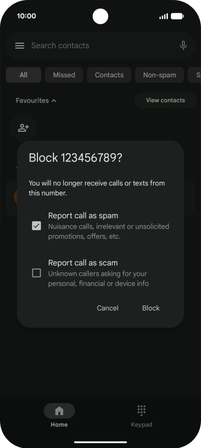To report the number as spam, press the field next to 