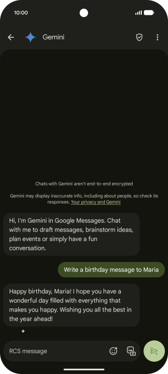 The text suggestion from Gemini is displayed.