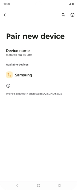 Press the required Bluetooth device and follow the instructions on the screen to pair the device with your phone.