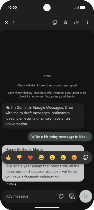 Press and hold the text suggestion from Gemini. Follow the instructions on the screen to use the text suggestion. Press and hold the text suggestion from Gemini. Follow the instructions on the screen to use the text suggestion.