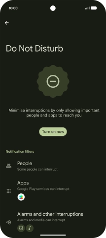 Press Turn on now to turn the function on or off. Press Turn on now to turn the function on or off.