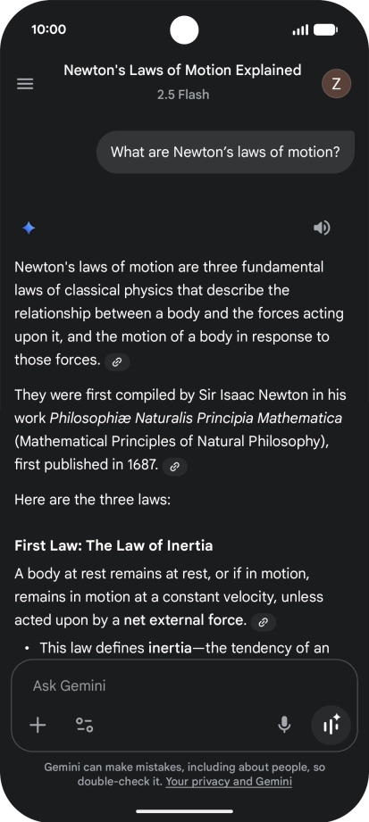 Transcription of the conversation with Gemini Live is now displayed. Transcription of the conversation with Gemini Live is now displayed.