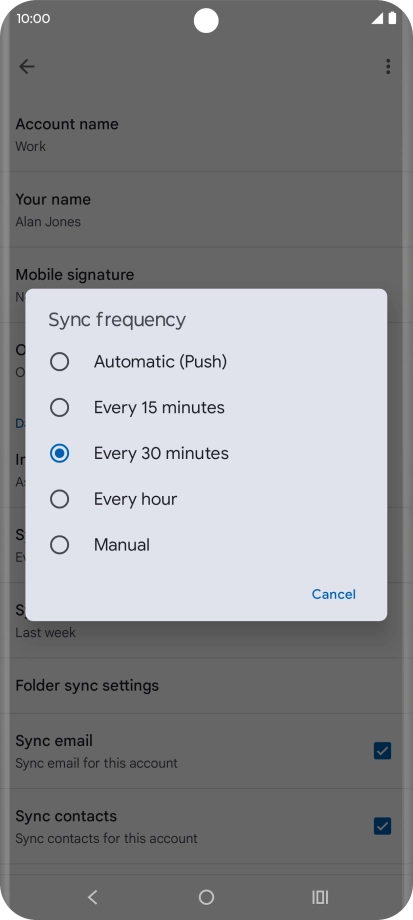 Press the required setting.