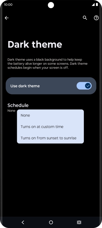 Press the required setting.