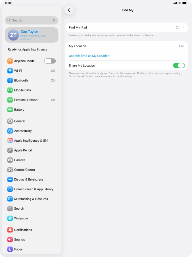 Press Find My iPad.