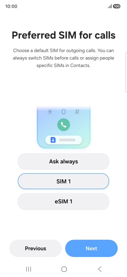 Press the required setting.