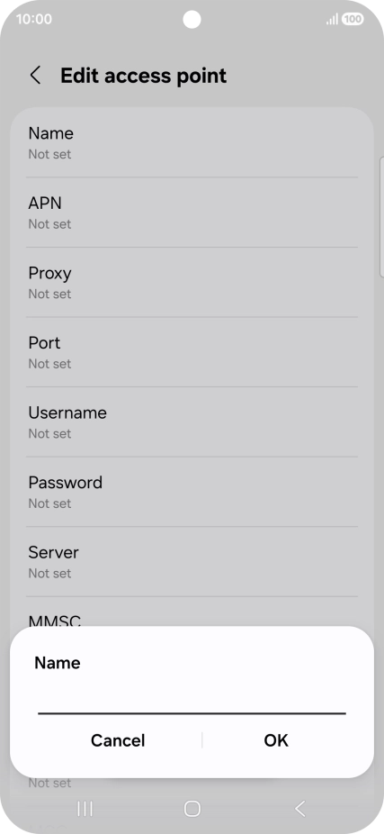 Key in Vodafone Internet and press OK. Key in Vodafone Internet and press OK.
