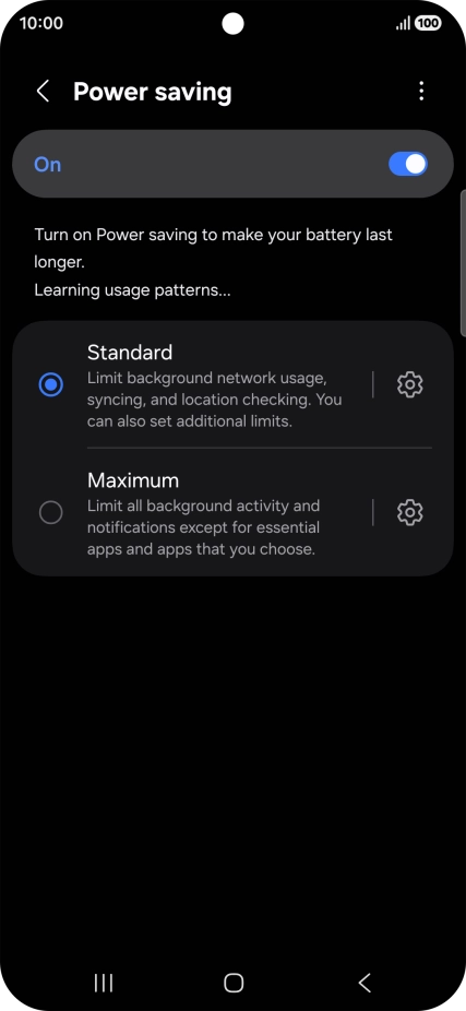 Press the required setting. Press the required setting.