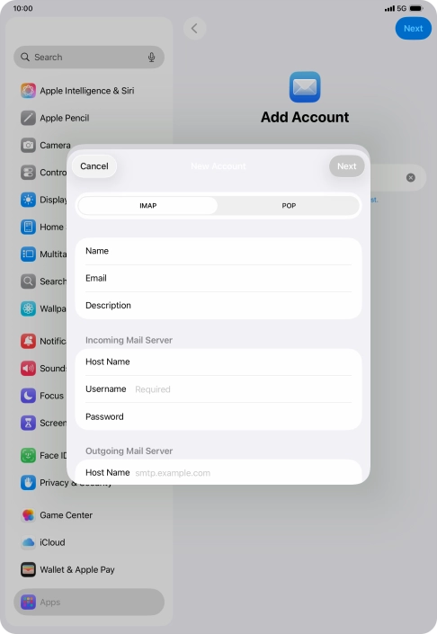 Press IMAP.