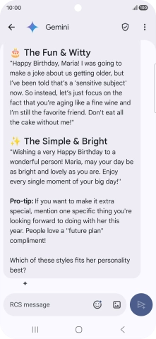 The text suggestion from Gemini is displayed. The text suggestion from Gemini is displayed.
