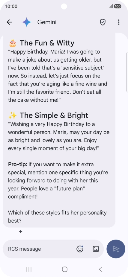 The text suggestion from Gemini is displayed. The text suggestion from Gemini is displayed.
