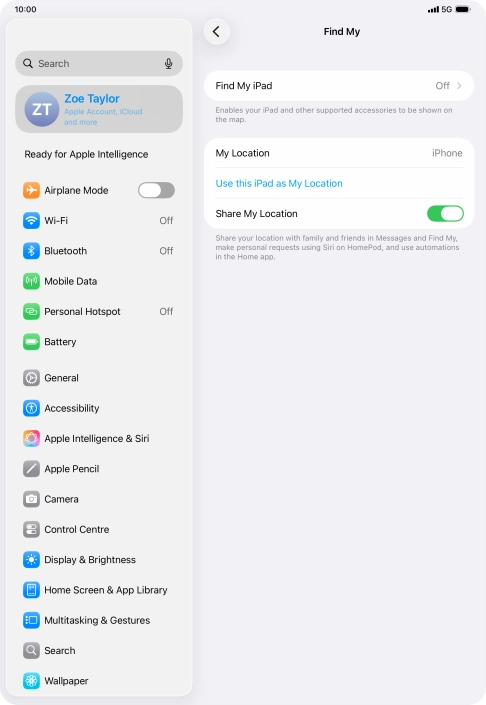 Press Find My iPad.