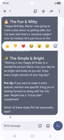Press and hold the text suggestion from Gemini. Follow the instructions on the screen to use the text suggestion. Press and hold the text suggestion from Gemini. Follow the instructions on the screen to use the text suggestion.