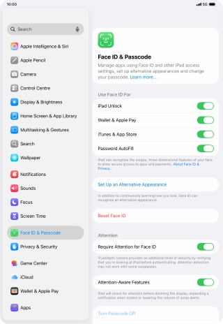 Press the indicators next to the required settings to turn them on or off.