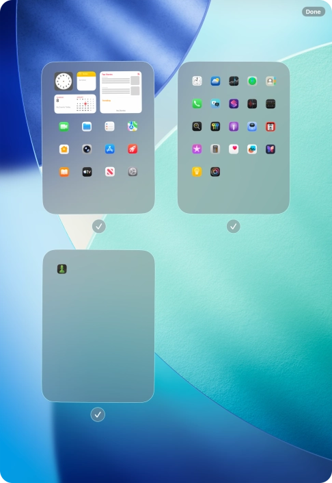 Press the field below the required home screen pages to select or deselect them.