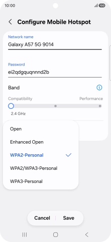 Press WPA3-Personal to password protect your Wi-Fi hotspot. Press WPA3-Personal to password protect your Wi-Fi hotspot.