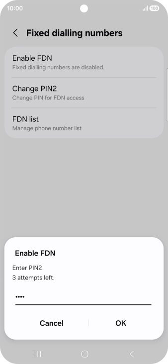Key in your PIN2 and press OK. The default PIN2 is 1111.