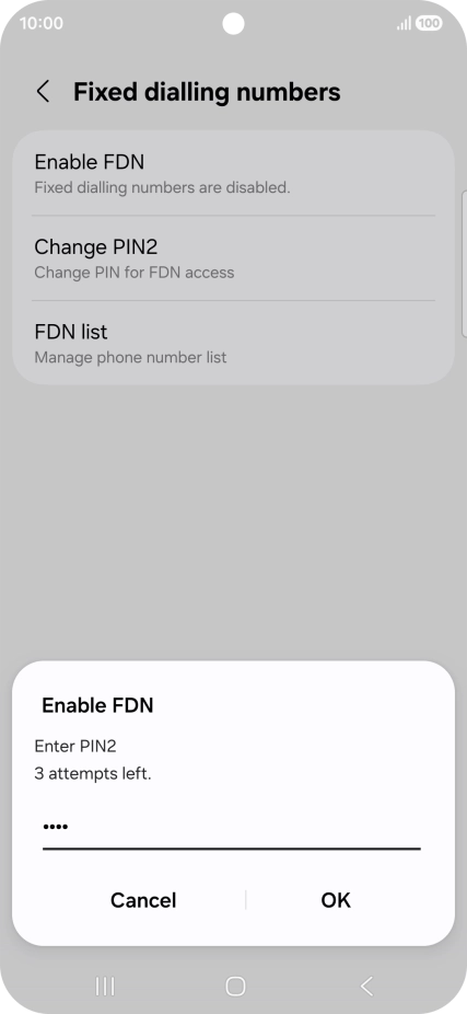 Key in your PIN2 and press OK. The default PIN2 is 1111.