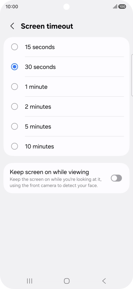 Press the required setting.
