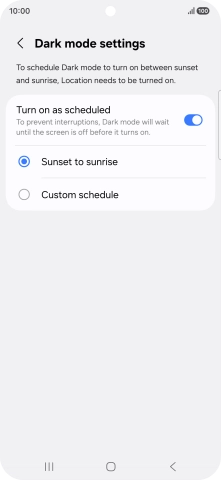 Press the required setting.