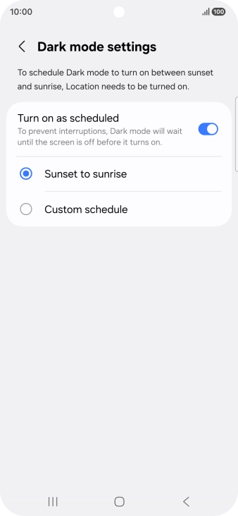 Press the required setting.