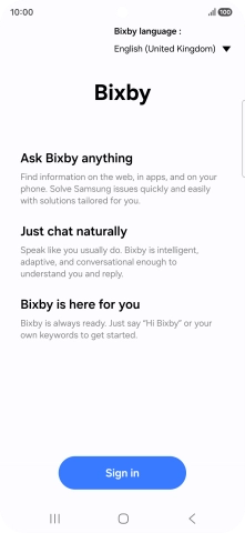 Press Sign in and follow the instructions on the screen to log on to your Samsung account.