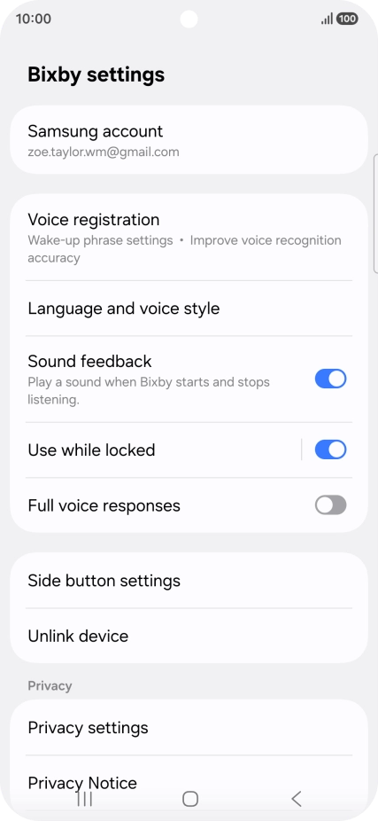 Press Voice registration and follow the instructions on the screen to turn automatic activation on or off.