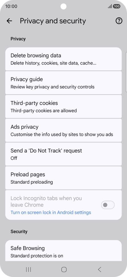 Press Delete browsing data.