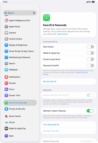 Press Turn Passcode On and key in a lock code of your own choice twice.