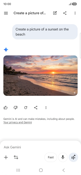 You can also ask Gemini to generate a picture based on your description. You can also ask Gemini to generate a picture based on your description.