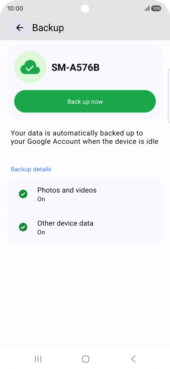 Press Back up now and wait while the phone memory is backed up.