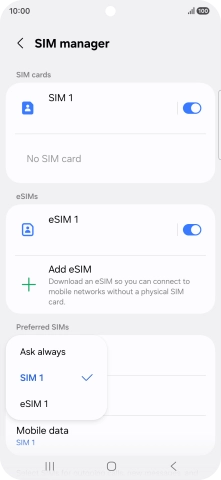 Press the required setting.
