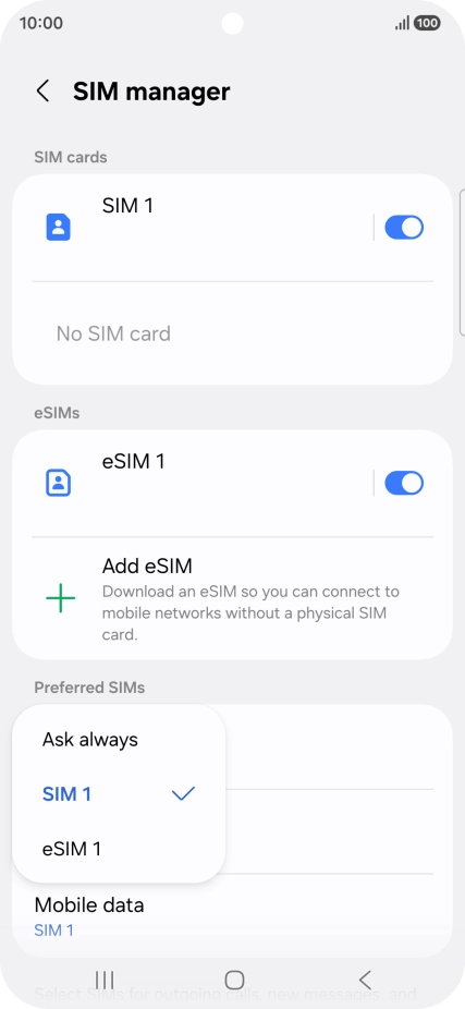 Press the required setting.