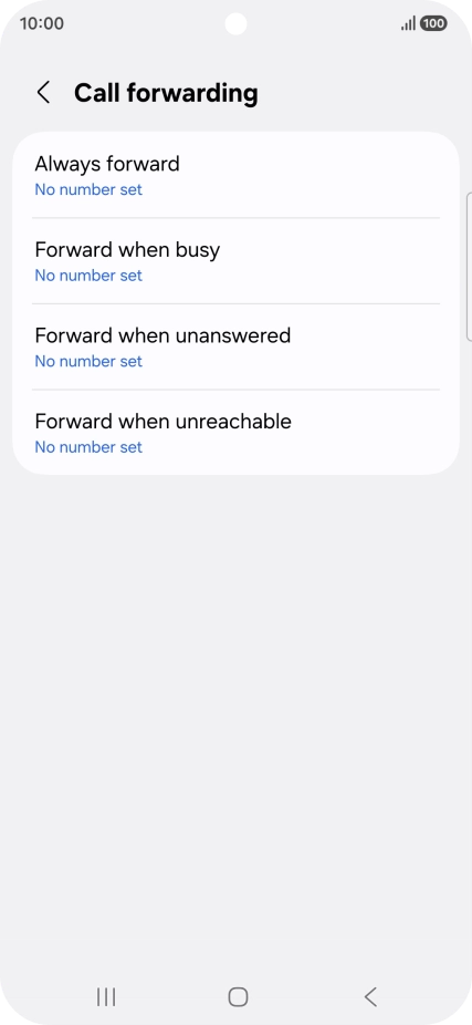 Press the required divert type. Press the required divert type.