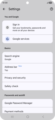 Press Privacy and security.