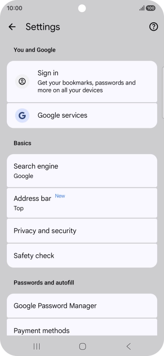 Press Privacy and security.