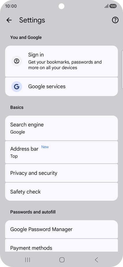 Press Privacy and security.