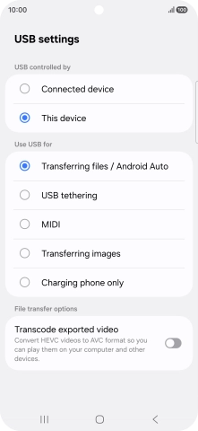 Press Transferring files / Android Auto. Press Transferring files / Android Auto.