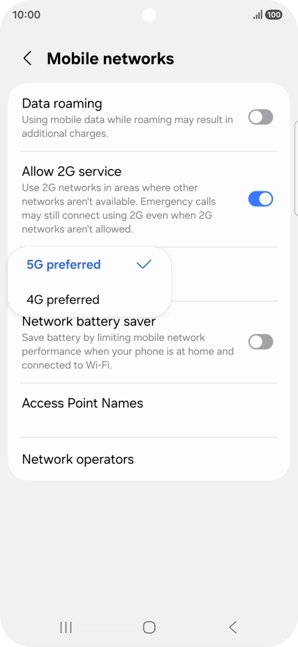 Press the required network mode. Press the required network mode.