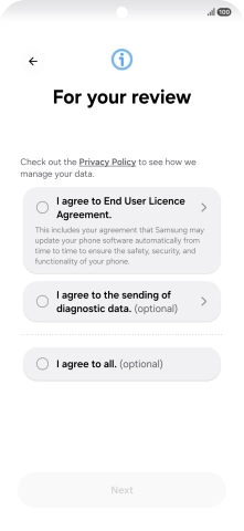 Press the fields next to the required settings to select them. Press the fields next to the required settings to select them.