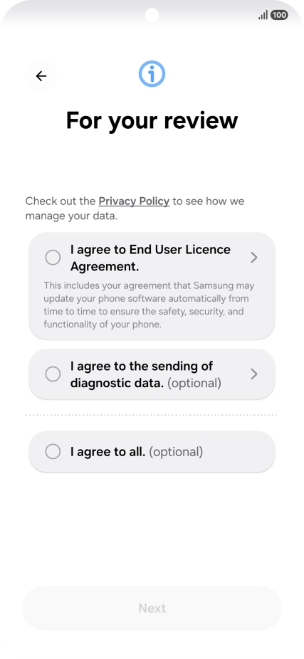 Press the fields next to the required settings to select them. Press the fields next to the required settings to select them.