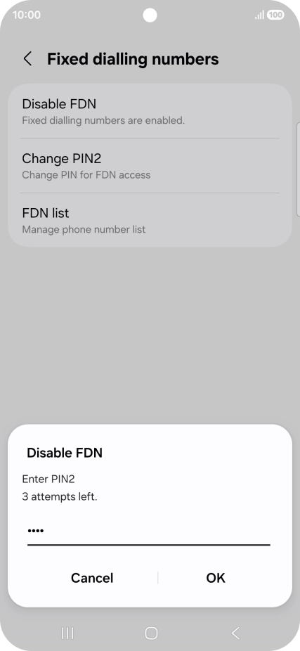 Key in your PIN2 and press OK. The default PIN2 is 1111.