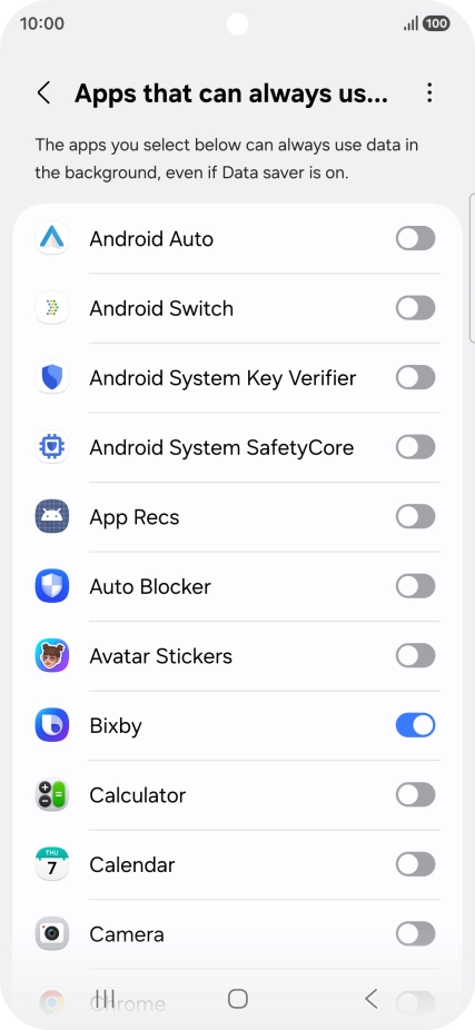 Press the indicators next to the required apps to turn the function on or off.