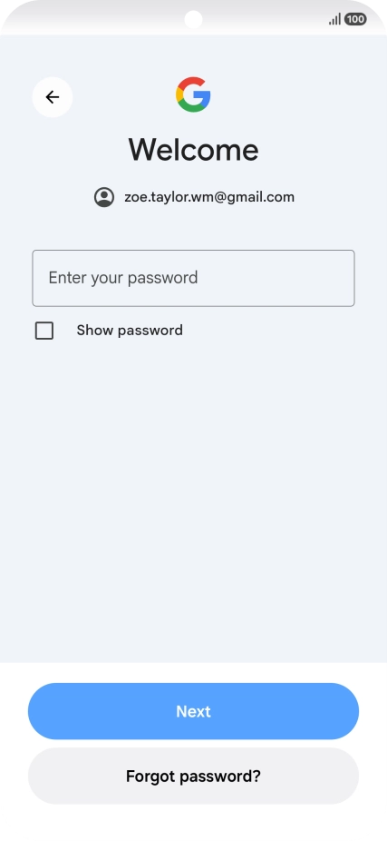 Press Enter your password and key in the password for your Google account.