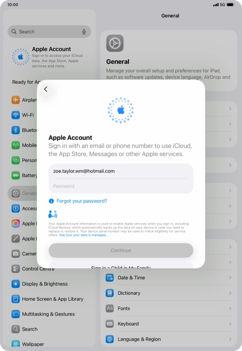 Press Password and key in the password for your Apple Account.
